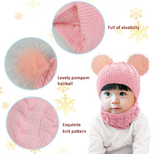 Tuopuda Sombrero para Niños Y Niñas Bufanda Conjunto Slouchy Invierno Grueso Bebe Beanie Gorros con Pompon Y Bufanda de Punto Cuello Redondo para 0-24 Meses Niña Niño
