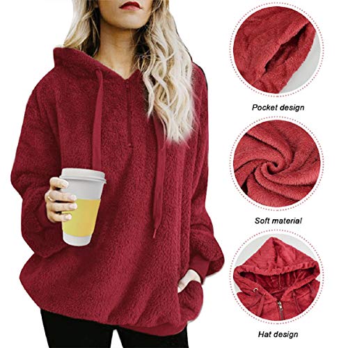 Tuopuda Sudadera con Capucha para Mujer Sudadera Caliente y Esponjoso Tops Abrigo Mujer Otoño-Invierno Talla Grande Hoodie Sudadera Mujer Cremallera De Manga Larga Moda Sudadera Tops Calle