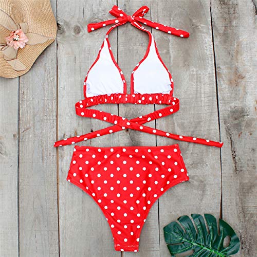 Tuopuda Traje de baño de playa para mujer de dos piezas Halter Bikini Set ajustable sujetador playa cintura alta String Thong triángulo brasileño bikini Push Up acolchado fondo bikini A. M