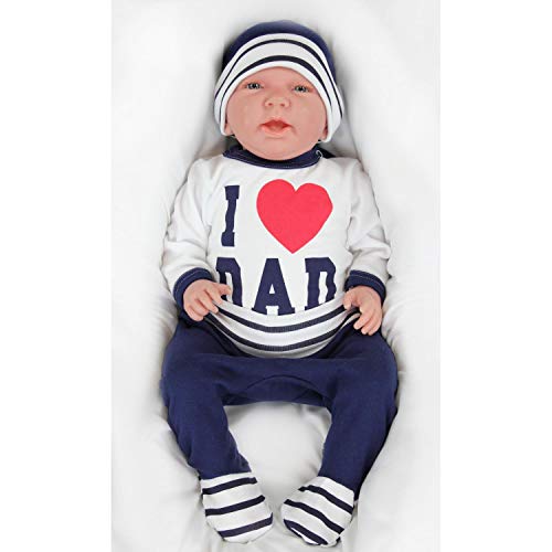 TupTam Conjunto de Ropa Bebé Body, Polaina, Gorra, I Love Papa Azul Oscuro, 56