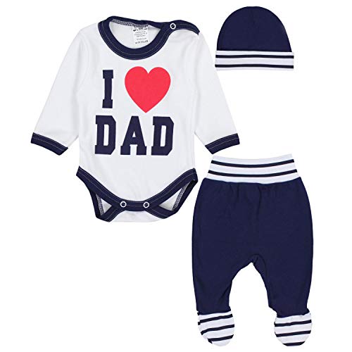 TupTam Conjunto de Ropa Bebé Body, Polaina, Gorra, I Love Papa Azul Oscuro, 56