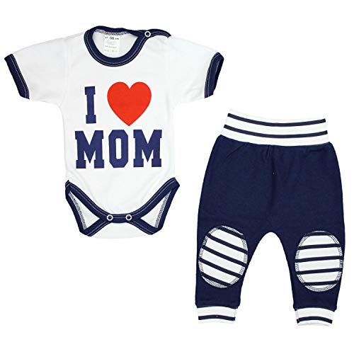 TupTam Conjunto para Bebé Pantalones Body con Estampado, I Love Mamá Azul Oscuro, 56