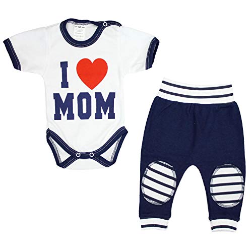 TupTam Conjunto para Bebé Pantalones Body con Estampado, I Love Mamá Azul Oscuro, 56