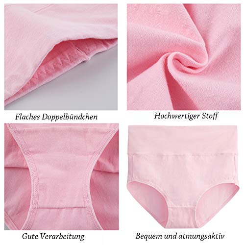 TUUHAW Braguita de Talle Alto Algodon para Mujer Pack de 5 Culotte Bragas de Cintura Alta Comodo, Multicolor, XL