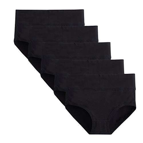 TUUHAW Braguita de Talle Alto Algodón para Mujer Pack de 5 Culotte Bragas de Cintura Alta Cómodo Talla Negro M
