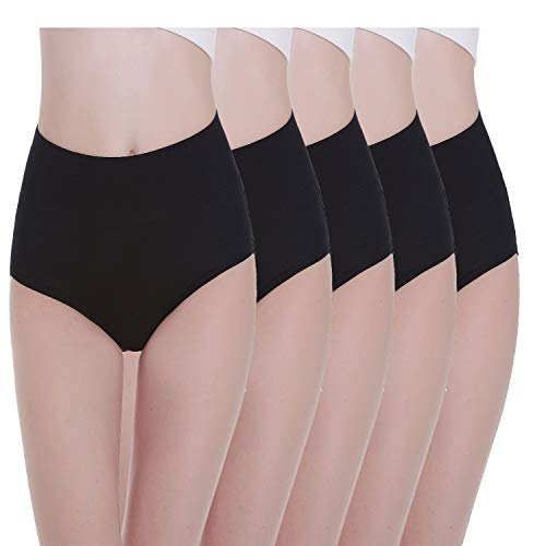 TUUHAW Braguita de Talle Alto Algodón para Mujer Pack de 5 Culotte Bragas de Cintura Alta Cómodo Talla Negro XL