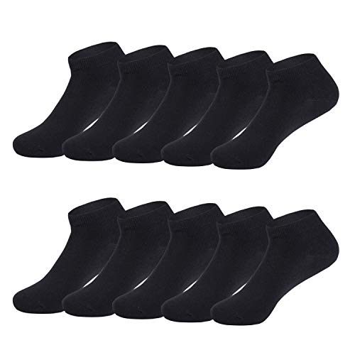 TUUHAW Calcetines de Deporte Low Cut Pro Para Hombre Mujer y niño 10 Pares Calcetines Cortos Tobilleros Deportivos Zapatilla Transpirable(Negro3942)