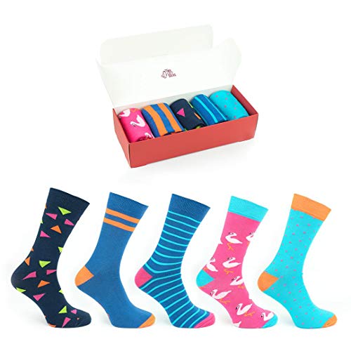 TWO LEFT SOCKS Calcetines Divertidos Estampados Coloridos 5 pares Caja de Regalo Hombres Mujeres Niños (SET DE COLORES BRILLANTES Y DIVERTIDOS 1, 31-34)