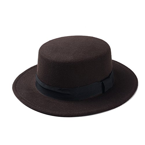 TX GIRL Fieltro de Lana Pork Pie navegante Sombrero Plano de Las Mujeres de los Hombres de ala Ancha de Fedora Gambler Moda del Sombrero del Sombrero de Copa (Color : Coffee, Size : 57-58cm)