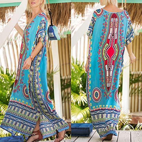 Tyidalin Kaftan Vestido Maxi Largo Playa Mujer Verano Estampado Camisolas y Pareos Bohemio Kimono Cover Ups (Color 4, Talla única)
