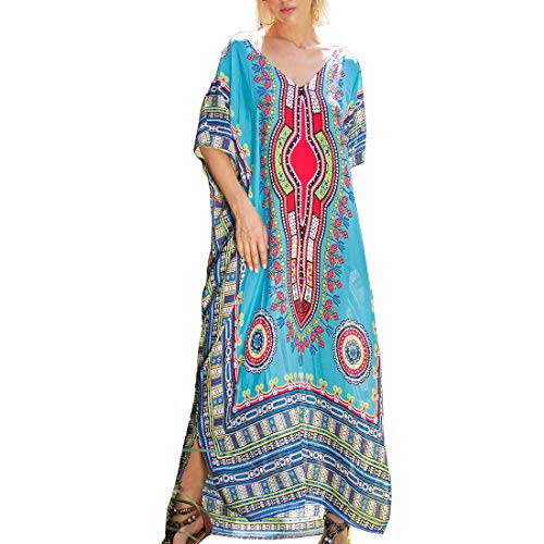 Tyidalin Kaftan Vestido Maxi Largo Playa Mujer Verano Estampado Camisolas y Pareos Bohemio Kimono Cover Ups (Color 4, Talla única)