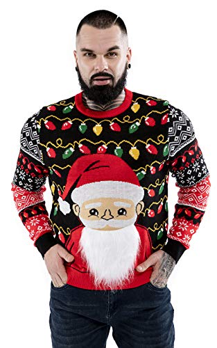 U LOOK UGLY TODAY Jersey de Navidad para hombre con luz LED, divertido suéter de punto para Navidad, con lámpara LED, diseño navideño Santa Shine. XXL