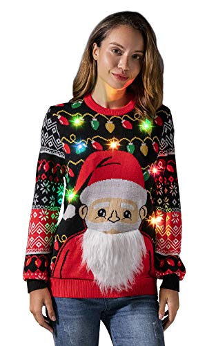 U LOOK UGLY TODAY Jersey de Navidad para hombre con luz LED, divertido suéter de punto para Navidad, con lámpara LED, diseño navideño Santa Shine. XXL
