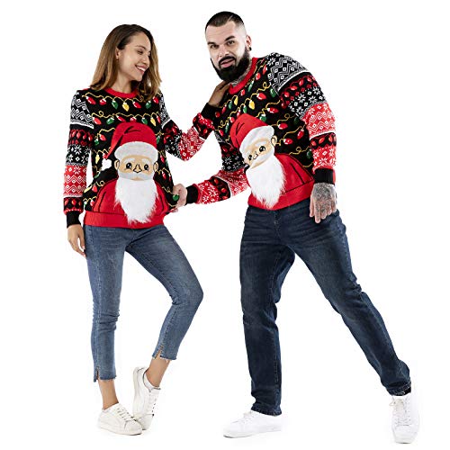 U LOOK UGLY TODAY Jersey de Navidad para hombre con luz LED, divertido suéter de punto para Navidad, con lámpara LED, diseño navideño Santa Shine. XXL
