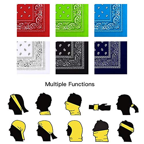 UBERMing Pañuelo para la cabeza para hombre y mujer, 100 % algodón, 6 unidades, con estampado de cachemira original y cachemira, 54 x 54 cm, pañuelo para la cabeza, bufanda, pañuelo cuadrado