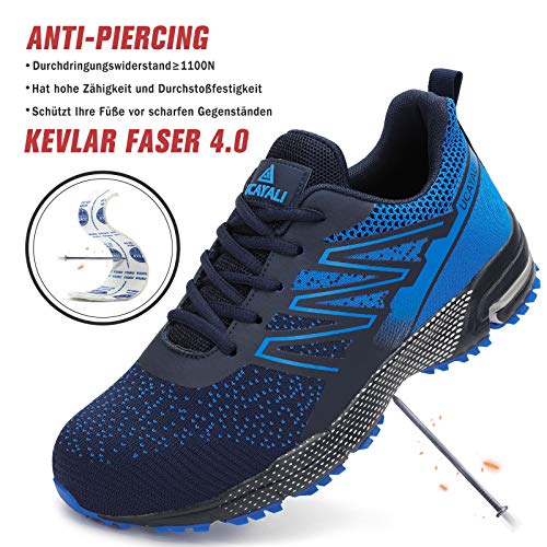 UCAYALI Zapatos Seguridad Hombre Calzado de Trabajo Mujer Zapatos de Protección Antideslizante Anti Pinchazo Zapatos de Industria y Construcción Azul B Gr.42