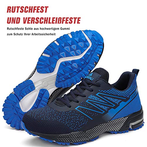 UCAYALI Zapatos Seguridad Hombre Calzado de Trabajo Mujer Zapatos de Protección Antideslizante Anti Pinchazo Zapatos de Industria y Construcción Azul B Gr.42