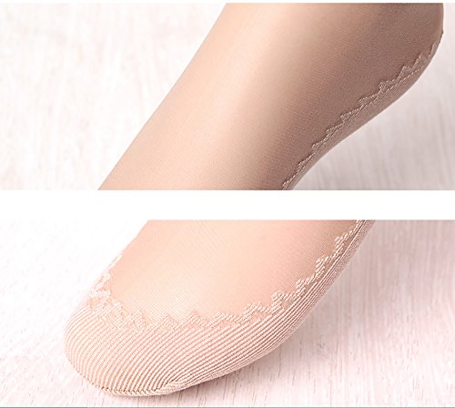 Ueither 12 pares de mujeres sedoso antideslizante de algodón único escarpado tobillo alta medias calcetería calcetines Dedo del pie reforzado (12 Pares Beige)