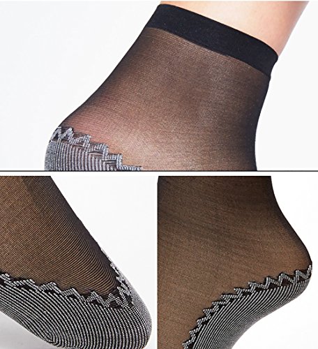 Ueither 12 pares de mujeres sedoso antideslizante de algodón único escarpado tobillo alta medias calcetería calcetines Dedo del pie reforzado (12 Pares Negro)
