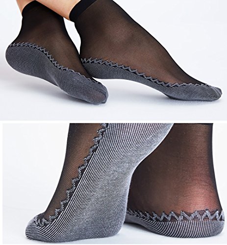 Ueither 12 pares de mujeres sedoso antideslizante de algodón único escarpado tobillo alta medias calcetería calcetines Dedo del pie reforzado (12 Pares Beige)