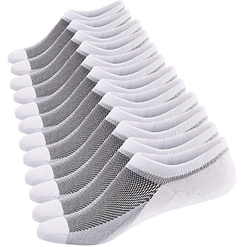Ueither Calcetines Cortos Hombre Invisibles Respirable Calcetines tobilleros Algodón Antideslizantes (Tamaño: 44-48, 6 Pares Blanco)