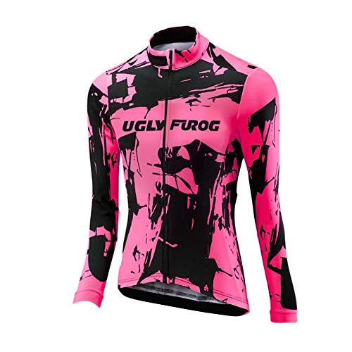 Uglyfrog Moda Paño Grueso y Suave del Invierno Mujer, Maillot Cortavientos de Ciclismo en Carretera, Jersey de Manga Larga