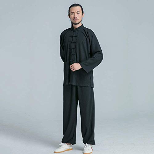 UGUHU Tai Chi Uniforme Ropa - Artes Marciales Conjuntos Chino Tradicional Hombres Mujeres Ropa Shaolin Kung Fu Wing Chun Taekwondo Ropa de Entrenamiento, Negro-S