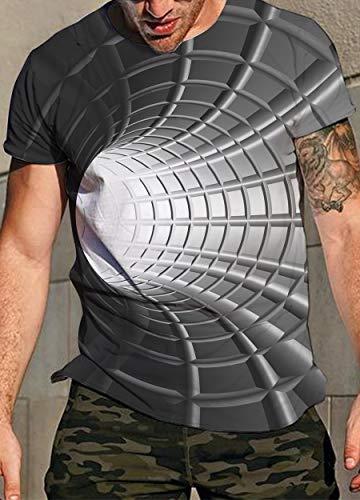 uideazone Camiseta de manga corta para hombre con estampado 3D y cuello redondo BlackA. L