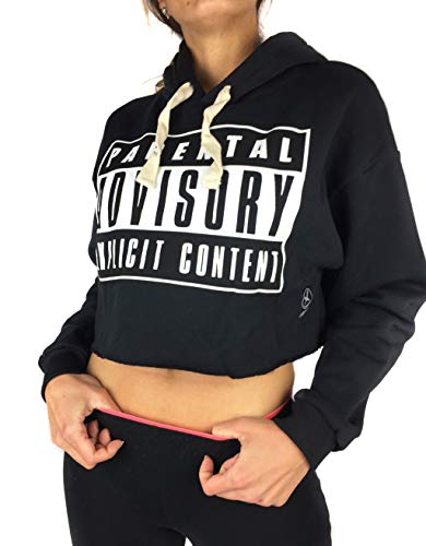 UISSOS Sudadera Mujer Parental Advisory con Capucha De Chica Moda Sport Casual Negra talla única