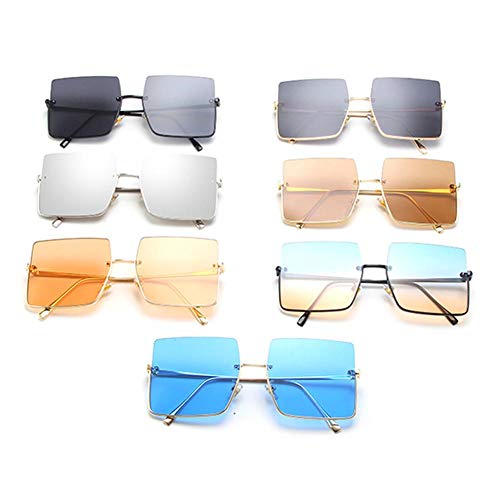 UKKD Gafas De Sol Mujeres Gafas De Sol Mujeres Gafas De Sol para Mujeres Gafas Retro Square Sunglasses Metal Media Marco Gafas-Goldblue