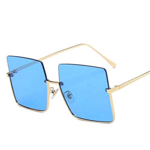 UKKD Gafas De Sol Mujeres Gafas De Sol Mujeres Gafas De Sol para Mujeres Gafas Retro Square Sunglasses Metal Media Marco Gafas-Goldblue