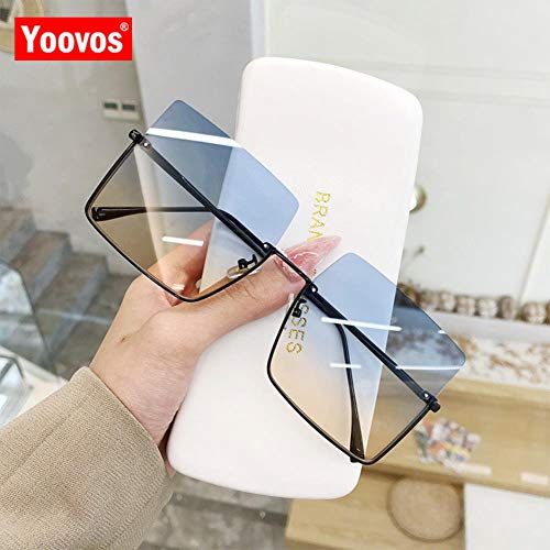 UKKD Gafas De Sol Mujeres Gafas De Sol Mujeres Gafas De Sol para Mujeres Gafas Retro Square Sunglasses Metal Media Marco Gafas-Goldblue