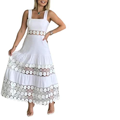 UKKD Traje De Baño Mujer Vestidos De Baño Blanco Lace Traje De Baño Cubierto De Traje De Baño De Playa Largo De Sol Larga Cubiertas De Baño para Mujeres para Mujeres Taja De Nador Más Tamaño-White,S