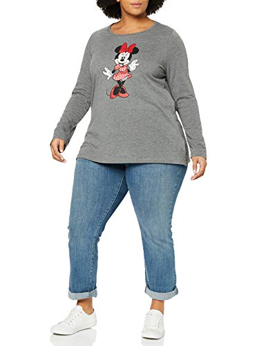 Ulla Popken Shirt Langarm, Minnie Mouse, A-linie, Camiseta Mujer, Gris (Anthrazit), 52/54 (Talla fabricante: 50/52)