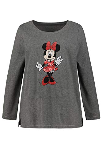 Ulla Popken Shirt Langarm, Minnie Mouse, A-linie, Camiseta Mujer, Gris (Anthrazit), 52/54 (Talla fabricante: 50/52)