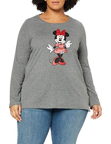 Ulla Popken Shirt Langarm, Minnie Mouse, A-linie, Camiseta Mujer, Gris (Anthrazit), 52/54 (Talla fabricante: 50/52)