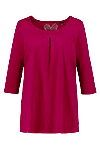 Ulla Popken T-Shirt, Zierfalten, A-Linie, 3/4-Arm, Modal Camiseta de Manga Larga, Rosa (Rose 56), Mujer