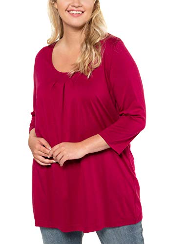 Ulla Popken T-Shirt, Zierfalten, A-Linie, 3/4-Arm, Modal Camiseta de Manga Larga, Rosa (Rose 56), Mujer