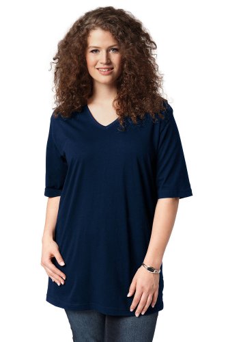 Ulla Popken V-Ausschnitt, Camiseta para Mujer, Azul (Blau 71), 44/46