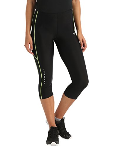 Ultrasport, Pantalones deportivos 3/4 para Mujer, Negro/Neon Amarillo, M