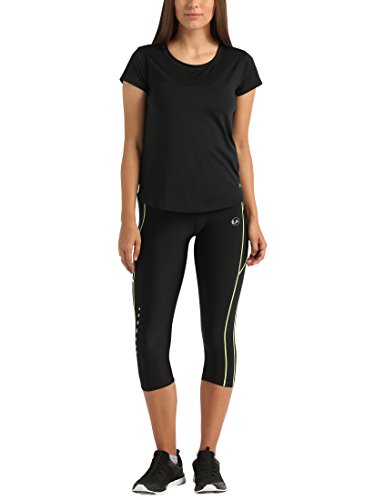 Ultrasport, Pantalones deportivos 3/4 para Mujer, Negro/Neon Amarillo, M