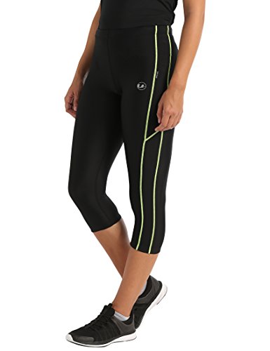 Ultrasport, Pantalones deportivos 3/4 para Mujer, Negro/Neon Amarillo, S