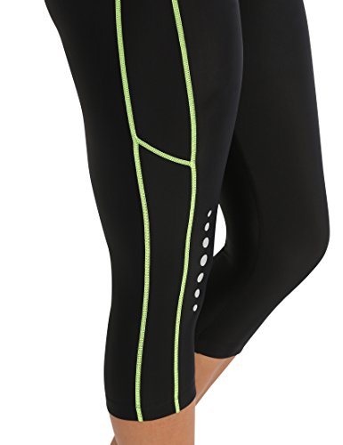 Ultrasport, Pantalones deportivos 3/4 para Mujer, Negro/Neon Amarillo, S