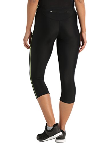 Ultrasport, Pantalones deportivos 3/4 para Mujer, Negro/Neon Amarillo, XL