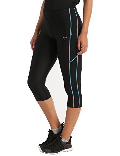Ultrasport, Pantalones deportivos 3/4 para Mujer, Negro/Turquesa, L