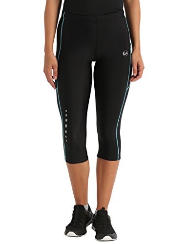 Ultrasport, Pantalones deportivos 3/4 para Mujer, Negro/Turquesa, L