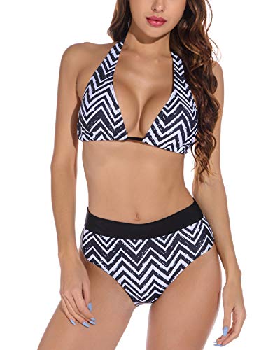 UMIPUBO Bikini Mujer Conjunto De Bikini Ajustable de Baño Bikini Traje de Baño Push up Sujetador Tops y Braguitas Ropa de Playa Traje de baño de Cintura Media con Cuello Halter Dividido