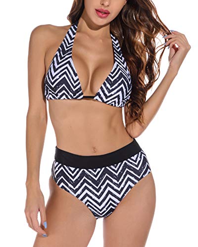 UMIPUBO Bikini Mujer Conjunto De Bikini Ajustable de Baño Bikini Traje de Baño Push up Sujetador Tops y Braguitas Ropa de Playa Traje de baño de Cintura Media con Cuello Halter Dividido