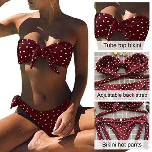 UMIPUBO Bikini Mujer Dos Piezas Ropa con Estampado de Lunares Push-Up Traje de baño con Lazo Acolchado Conjunto de Bikini de Playa Acolchado Bañador