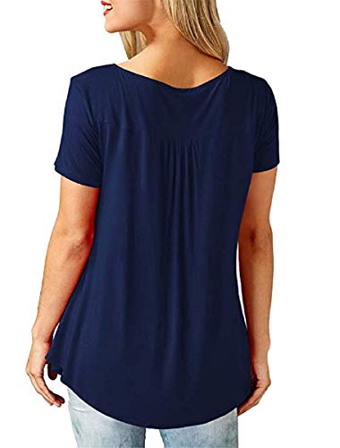 UMIPUBO Bluas de Mujer Camisa Algodón Blusa Mujer Elegante Manga Corta Camisa Suelta Mujer Casual Verano Shirts (Armada, L)